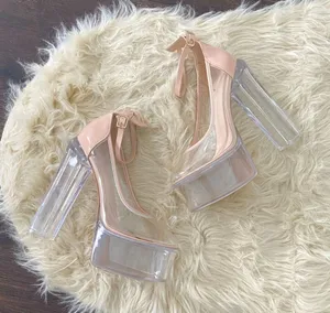 New Clear Nude Go-Go Ankle Strap Platform Ultra High Heels Miss Lola US 6.5 thumbnail 1
