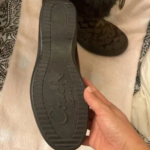 Coach monogram fur trim mid calf boots. thumbnail 7