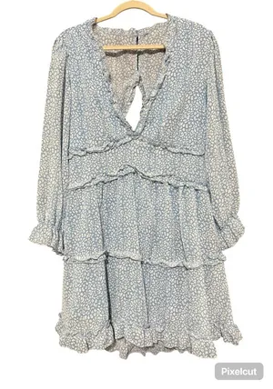 Light Blue Floral Ruffle Tiered Dress Size XL thumbnail 1