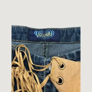 Angels So Sweet Y2K Flare Jeans Blue Denim Lace Up Faux Suede Belt Bell Bottoms thumbnail 6