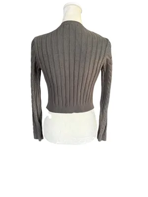 Wild Fable olive green long sleeve button down cropped cable knit sweater XS thumbnail 4