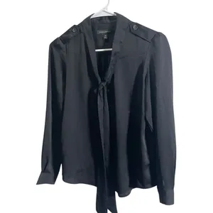 Banana‎ Republic XS Womens Black Tie Neck Buttoned Blouse thumbnail 2