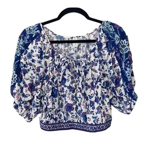 Joie Short Sleeve Cottage Prairie Print Cropped Top S thumbnail 2