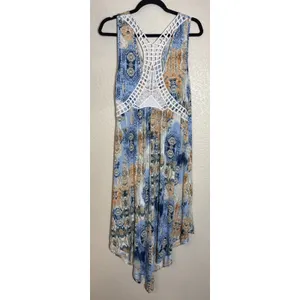 One World Womens Large Colorful Sleeveless Floral Midi Dress Crochet‎ Back Boho thumbnail 2