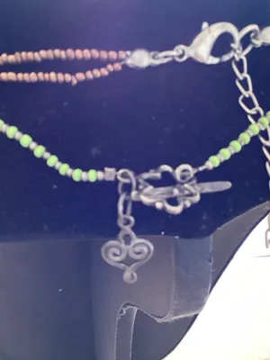 Two-Strand Green and Brown Beaded stone glass wooden necklaces thumbnail 3