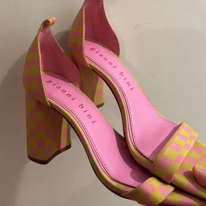 Gianni Bini Pink and Yellow Checkered Heels thumbnail 3