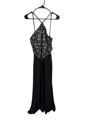 Tadashi Vintage Beaded Floral Halter Evening Gown thumbnail 3