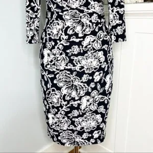 Ralph Lauren Floral Ruched Sheath Dress Black & White 2 XS thumbnail 4