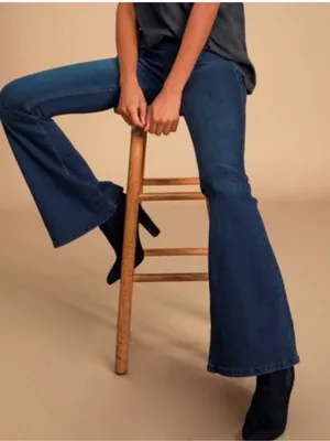 Free People Penny Pull On High Rise Flare Leg Jeans Dark Wash 27 thumbnail 3