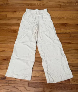 a new day textured crinkle Wide Drawstring Trousers pullover cream pants Sz S coastal minimalist elastic waist thumbnail 1