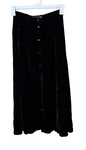 Vintage Banana Republic Black Velvet‎ Button Front Maxi Skirt Size 6 thumbnail 1