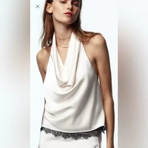 Zara satin effect‎ lace halter top thumbnail 3