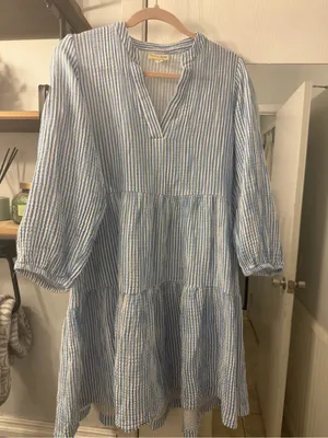 Maison Jules Blue and White Striped Tiered Casual Dress thumbnail 1