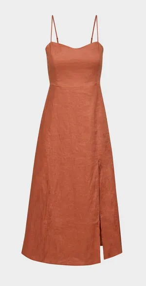 O.P.T. Linen blend terracotta strappy midi dress thumbnail 1