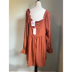 Andree by Unit 1xL Rust Sweetheart‎ Long Sleeve Mini Dress 1X NWT boho whimsi flowy dainty y2k thumbnail 5
