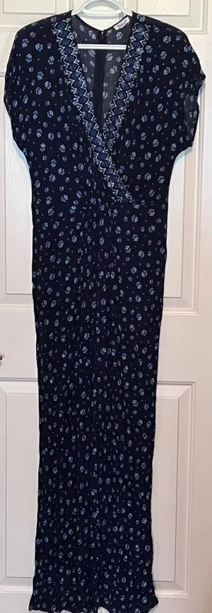 Westport Women's Navy White Design‎ Short Sleeve Jumpsuit Zips in Back Size 10 thumbnail 1