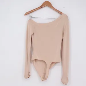 Free People Bodysuit Womens M One Shoulder Beige Ribbed Long Sleeve Good thumbnail 5