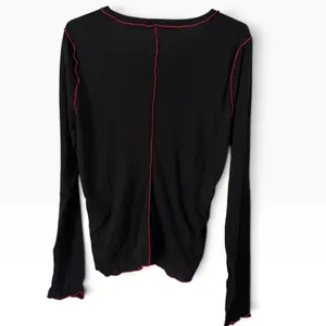 NWT Natural Life Black Contrast Stitch Long Sleeve Lettuce Hem Top Size XL thumbnail 2