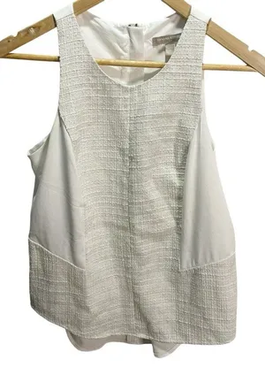 Banana Republic White Tweed Chiffon Women's Blouse‎ 2P Career Flowy thumbnail 1