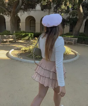 Zara Blush Pink Tiered Chiffon Ruffle Black Trim Mini Skirt thumbnail 5