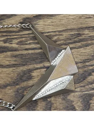 NWT Sophia Collection Angular Metal Necklace Earring Set Silver Gray 18" + 3" thumbnail 3