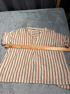 Madewell Striped V-Neck Women’s Top in Cream and Rust medium cotton thumbnail 6