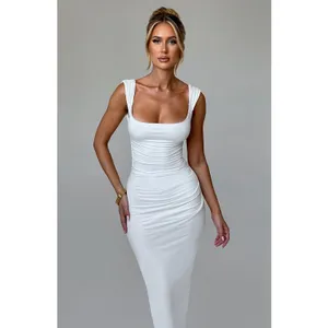 NWT Babyboo Malina Ivory Cowl Neck Ruched Low Tie Back Midi Dress Womens Size S thumbnail 2