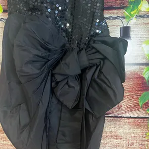 Vintage Tadashi Strapless Mini Dress Size 8 Black Sequins Giant Bow Flapper thumbnail 3