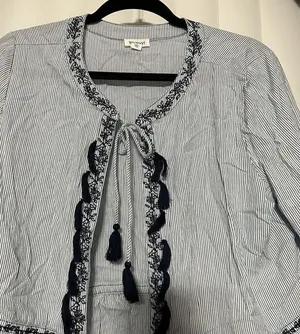 Westport blue/navy blue striped cardigan style top thumbnail 2