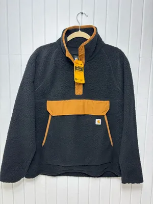 Carhartt Quarter Snap Fleece Pullover Black Tan Relaxed Fit Teddy Jacket‎ size L thumbnail 4