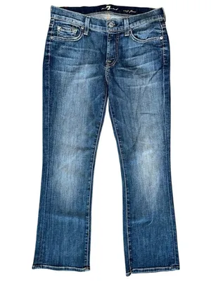 7 For All Mankind Denim Women’s Size 27 Blue Crop Flare Jeans Made in the USA thumbnail 2