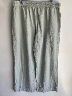 Light sage green wide leg linen pull on drawstring waist pants casual summer XL thumbnail 5