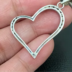 Vintage Signed 925 Italy Sterling Silver Open Heart CZ Pendant Necklace 6.4g thumbnail 6