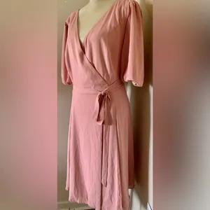 FAME AND PARTNERS Georgette Blush Pink V-Neck Wrap Cocktail‎ Feminine Dress Sz 14 thumbnail 2