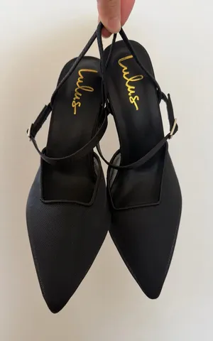 Lulu's Sleek Black Pointed Slingback Heels thumbnail 1