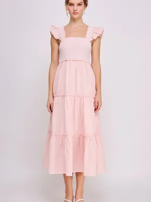 Smocked Ruffle Strap Tiered Midi Dress Medium thumbnail 3