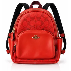 Coach C8604 Mini Court Backpack Canvas Pebble Leather In Signature IM/Miami Red thumbnail 1