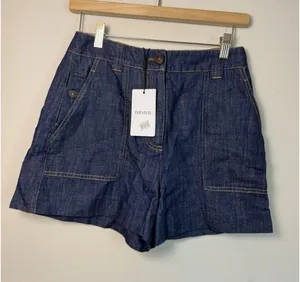 Reiss Ashby Linen Shorts Denim High Waisted Sz 2 NWT $175 thumbnail 1