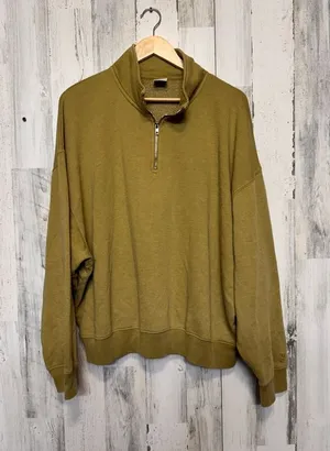 PINK Victoria's Secret Quarter Zip Sweatshirt Womens XL Olive Mustard Green Flee thumbnail 1