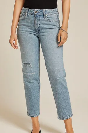 Maurices Edgely High Rise Relaxed Straight Ankle Jeans Light Wash Ripped thumbnail 1