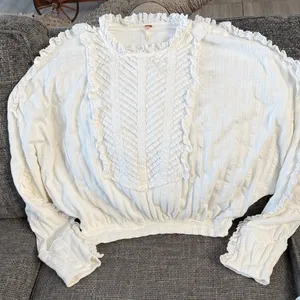 White Ruffled Women's knit top by Free People “More Romance” white medium thumbnail 1