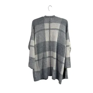 American Eagle Grey Plaid Open Front Cardigan Sweater Medium Pockets Oversized thumbnail 2