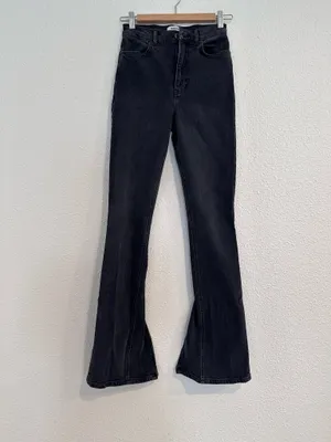 reformation camilla vintage erie black high waisted back ankle zip flare jean thumbnail 4