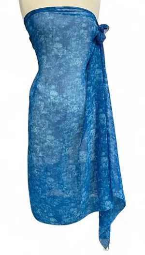 White Stag Blue Tie-Dye Beaded Sarong Maxi Skirt Scarf Cover Up thumbnail 1