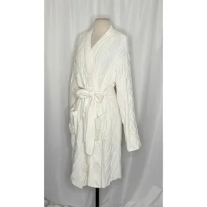 BEACH RIOT Rinna Chenille Robe Cream Cable Knit Belted Pockets X-Small Small thumbnail 6