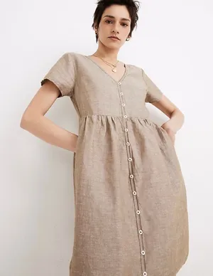 Madewell Women's Brown Button-Front Mini Dress Size M Casual Short Sleeve thumbnail 1