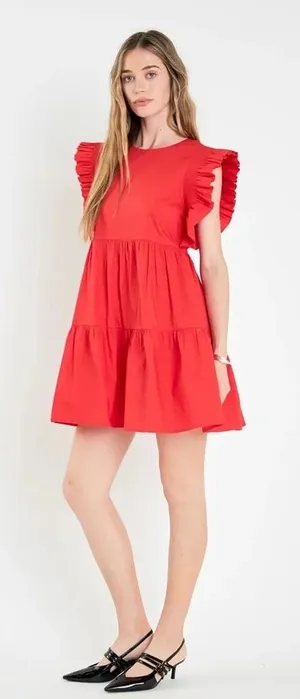 English Factory Red Ruffled Babydoll Dress thumbnail 1