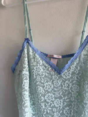 Victoria's Secret Teal Lace Slip with Blue Trim thumbnail 3