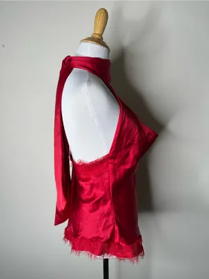 Zara Red Satin Neck Wrap Lace CamisoleTop NWT S thumbnail 6