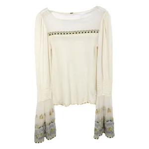 Free People Small Top Ivory Embroidered Bell Sleeve‎ Flared Boho Dramatic 696 thumbnail 4